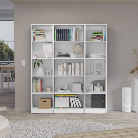 White, 3-Piece Bookcase - Generous Shelf Space - Home or Office Use - Tailored Arrangement Freedom