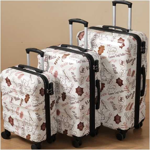 White 3-Piece Hardshell Luggage Set with Spinner Wheels, TSA Lock, Expandable Design, Durable ABS+PC Lightweight Suitcase for Travel