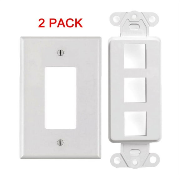 White 3 Port Decora Keystone Snap-in Jack Modular Wall Insert Cover Plate (2/pk)
