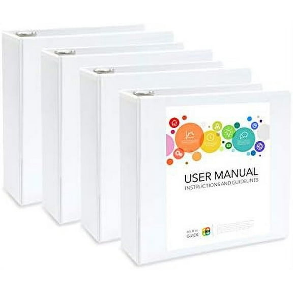 White 3 Ring Binder 3 Inch Heavy Duty Large Binder with Clear View Cover for Office and School, Big Rings Hold up to 625 Sheets of 8.5 x 11 Inch Paper, 4 Pack$$Office