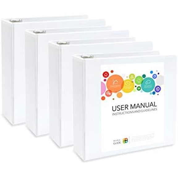 White 3 Ring Binder 3 Inch Heavy Duty Large Binder with Clear View Cover for Office and School, Big Rings Hold up to 625 Sheets of 8.5 x 11 Inch Paper, 4 Pack$$Office