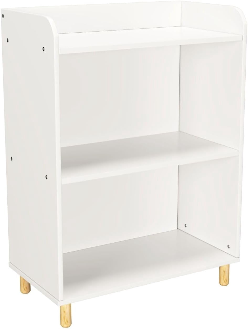 White 3-Tier Bookcase with Pine Legs, Compact MDF Book Display ...