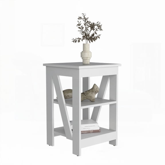 White 3-Tier End Table - Three Levels & Stylish Crossed Side Braces for Small Rooms