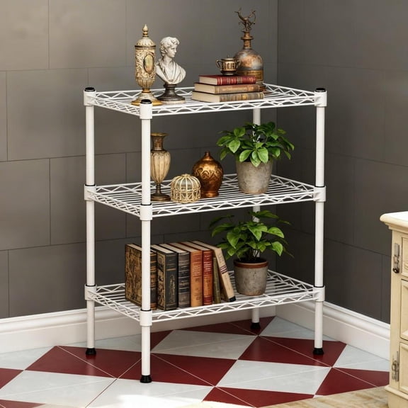 3-Tier Metal Storage Rack with Adjustable Shelves, Heavy Duty Wire Shelving Unit for Kitchen, Bathroom, Laundry Room, Small Spaces, White