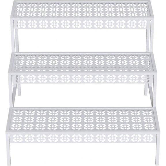 White 3 Tier Semi-Circular Quarter Round Metal Plant Display Shelf For Indoor Outdoor Corner Use