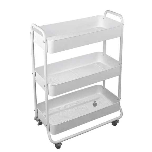 White 3 - Tier Wide Metal Utility Cart Featuring Metal Laundry Baskets - Smooth - Rolling for Adult and Child Use