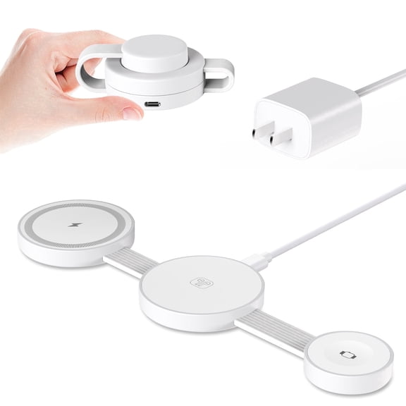 Wireless Charger Foldable 3 in 1 Charging Station Compatible for Apple Multiple Devices, Travel Magnetic Charging Pad Compatible for iPhone 17-12 Pro Max, Apple Watch & AirPods, White