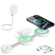 Wireless Charger Foldable 3 in 1 Charging Station Compatible for Apple Multiple Devices, Travel Magnetic Charging Pad Compatible for iPhone 17-12 Pro Max, Apple Watch & AirPods, White