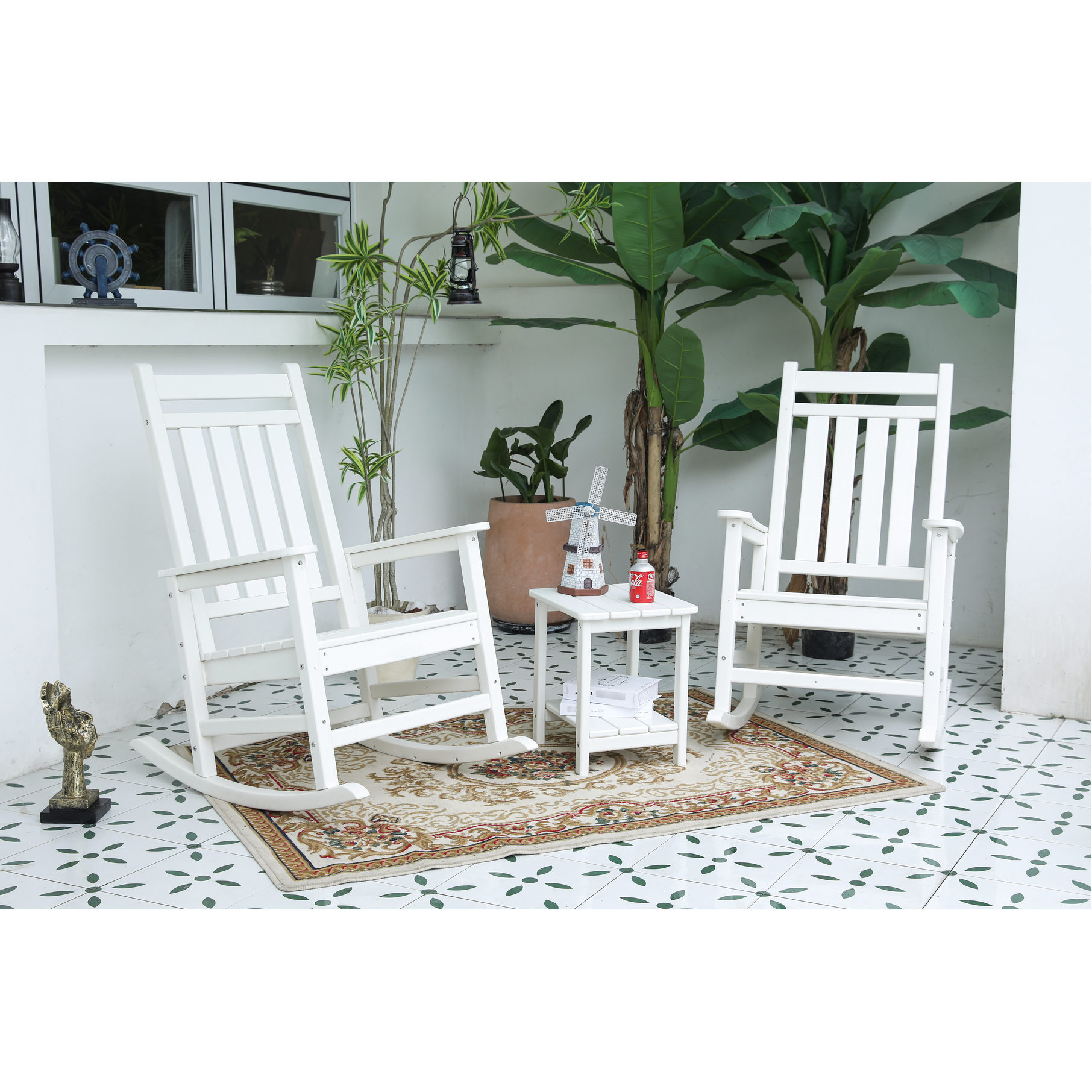 White 3-piece rocking chair set, widened armrests and contoured seat ...