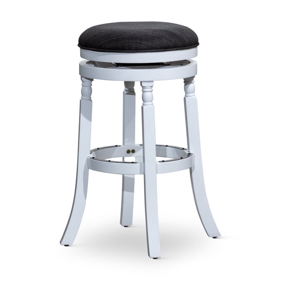 White 30" Bar Stool With Charcoal Seat, Stable Flared Leg Design, 360 Swivel, Foam Cushion, For Kitchen Or Counter Stool, & Charcoal, Hardwood Build, Swivel Functionality, Fits Heights