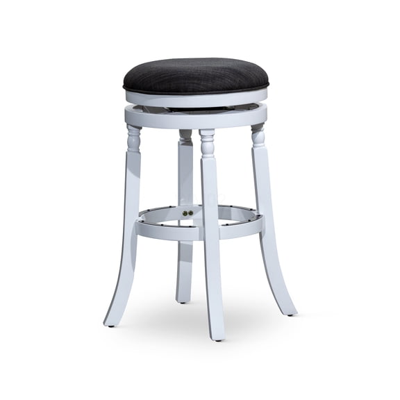 White 30 Inch Bar Stool with Charcoal Fabric Seat, 360 Swivel and Footrest for Kitchen Island Counter
