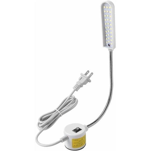 White 30 LED Magnetic Sewing Machine Work Light, Flexible Silicone Coated Gooseneck Task Lamp, Magnetic Mount Light for Drill Press Lathe Workbench Craft Desk Music Stand