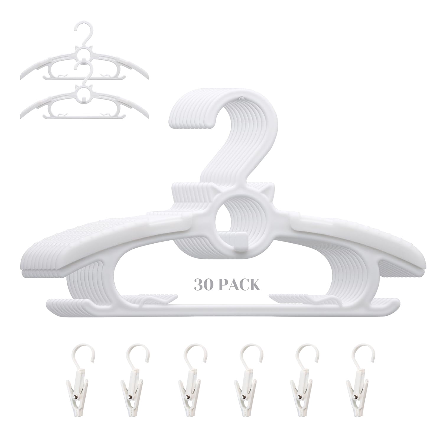 White 30 Pieces Adjustable Closet Hangers