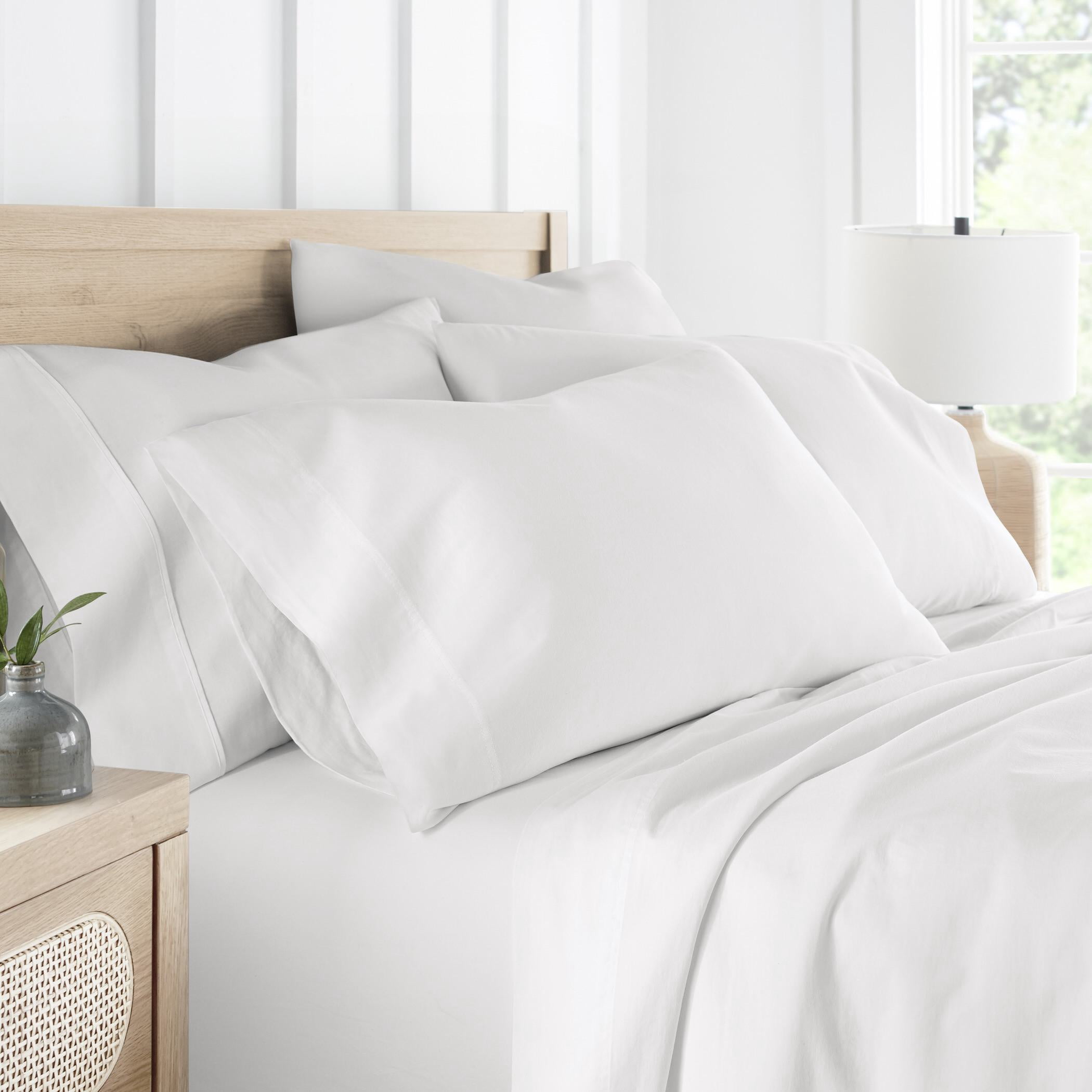White 300TC Cotton Cooling Pillow Case Set, King, by Noble Linens