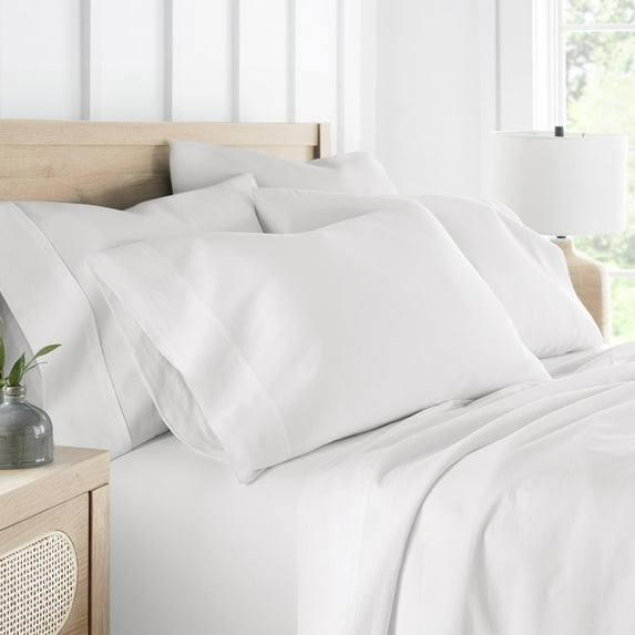 White 300TC Cotton Cooling Pillow Case Set, Standard/Queen, by Noble Linens