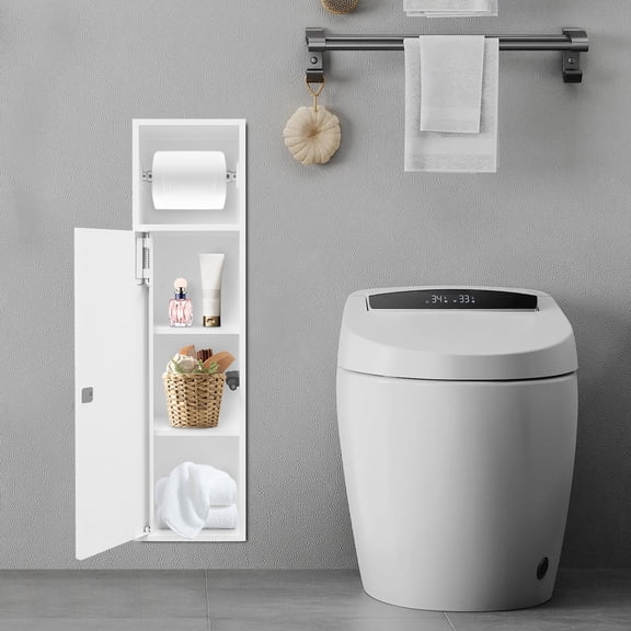 White 304 Stainless Steel 17.3*12.5*63cm 4-Storey Bathroom Embedded Storage Niche Locker Bathroom Rack