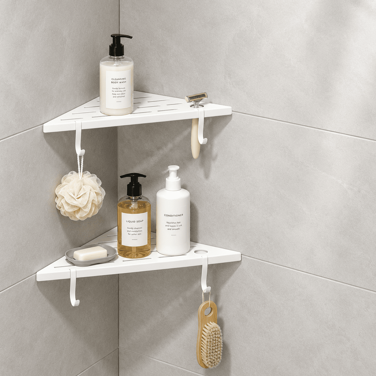 White 304 Stainless Steel Recessed Corner Shower Shelves 2-Pack with ...