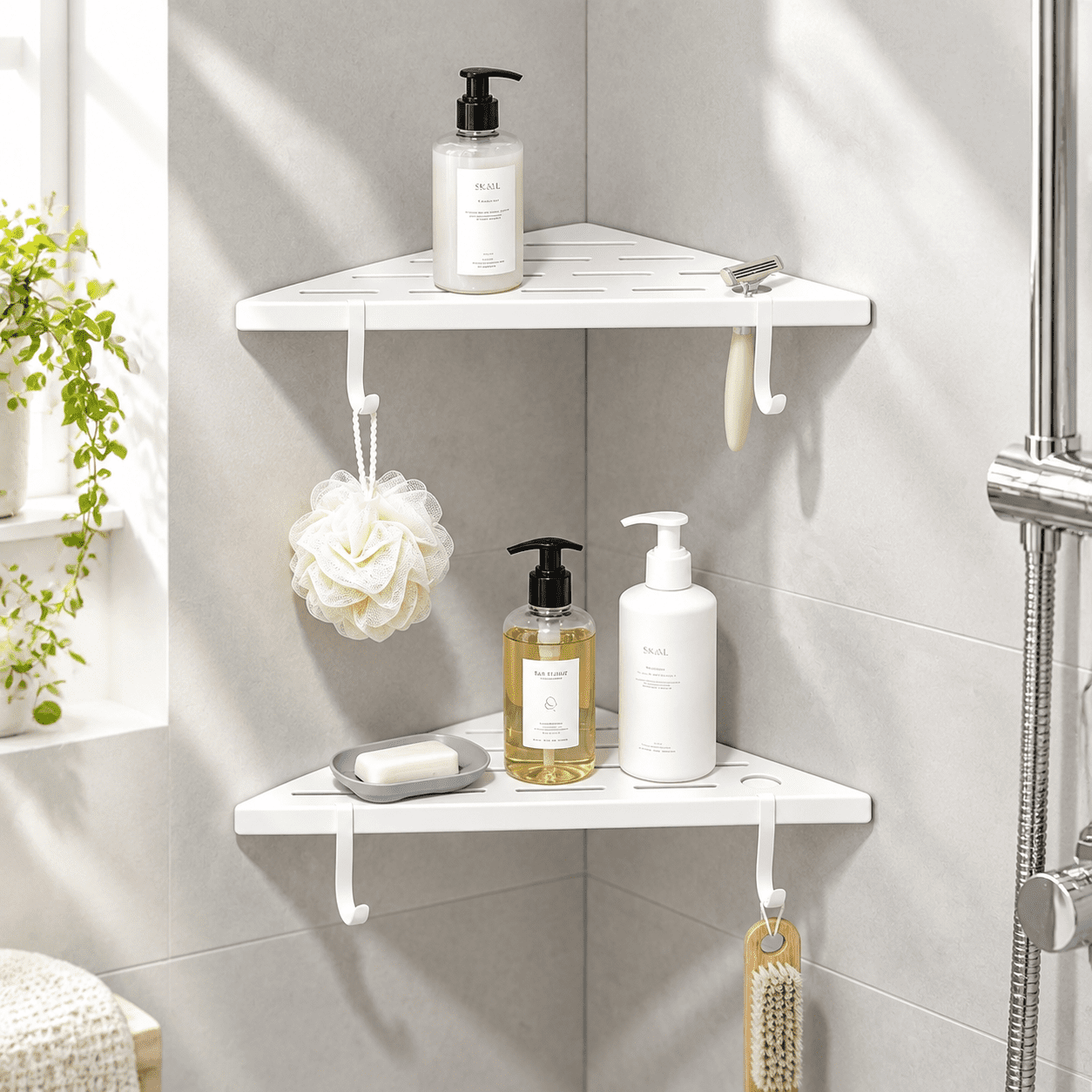 White 304 Stainless Steel Recessed Corner Shower Shelves 2-Pack with ...