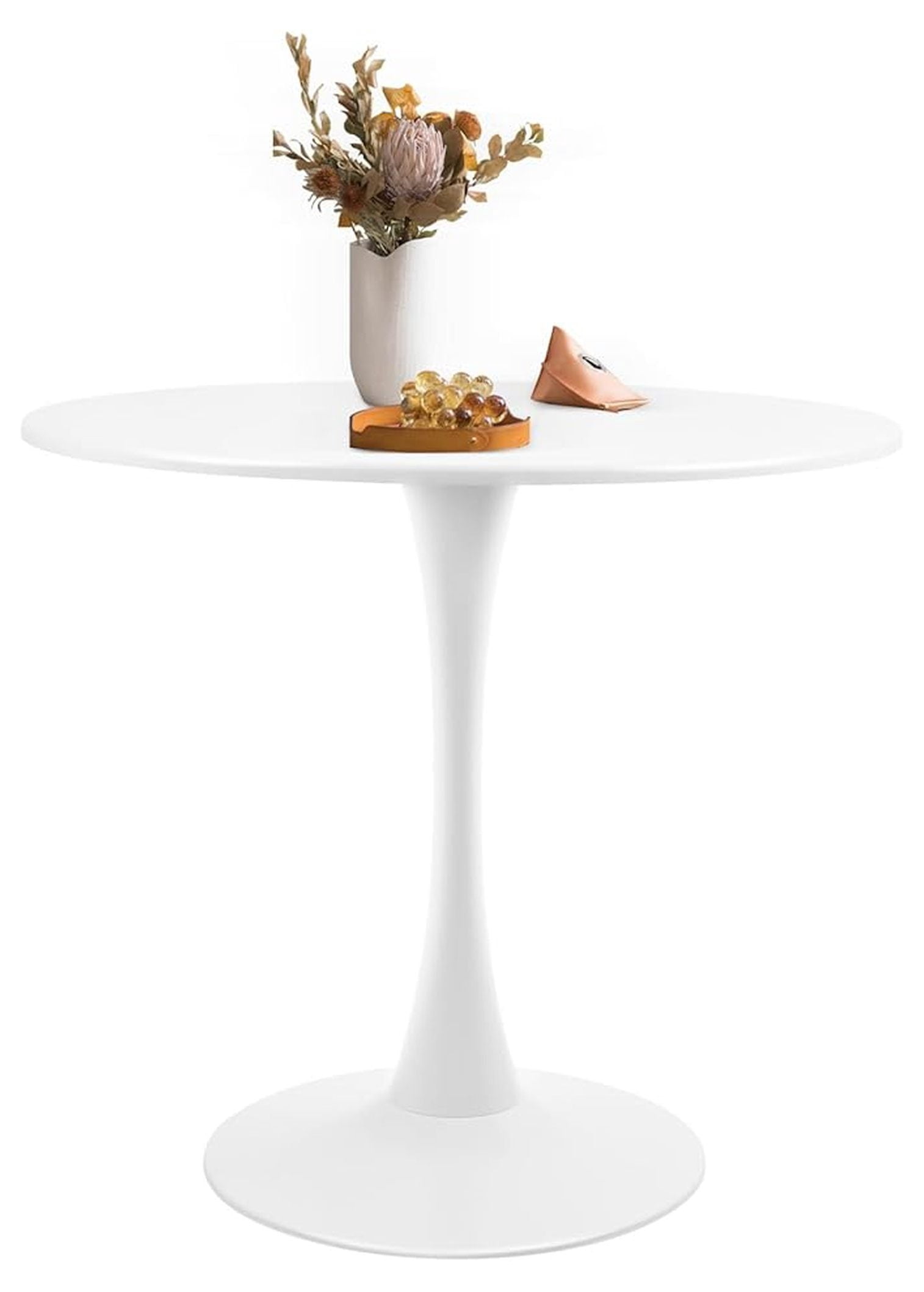 White 31.5" Table, Round Dining Table Modern Leisure with Thickened ...