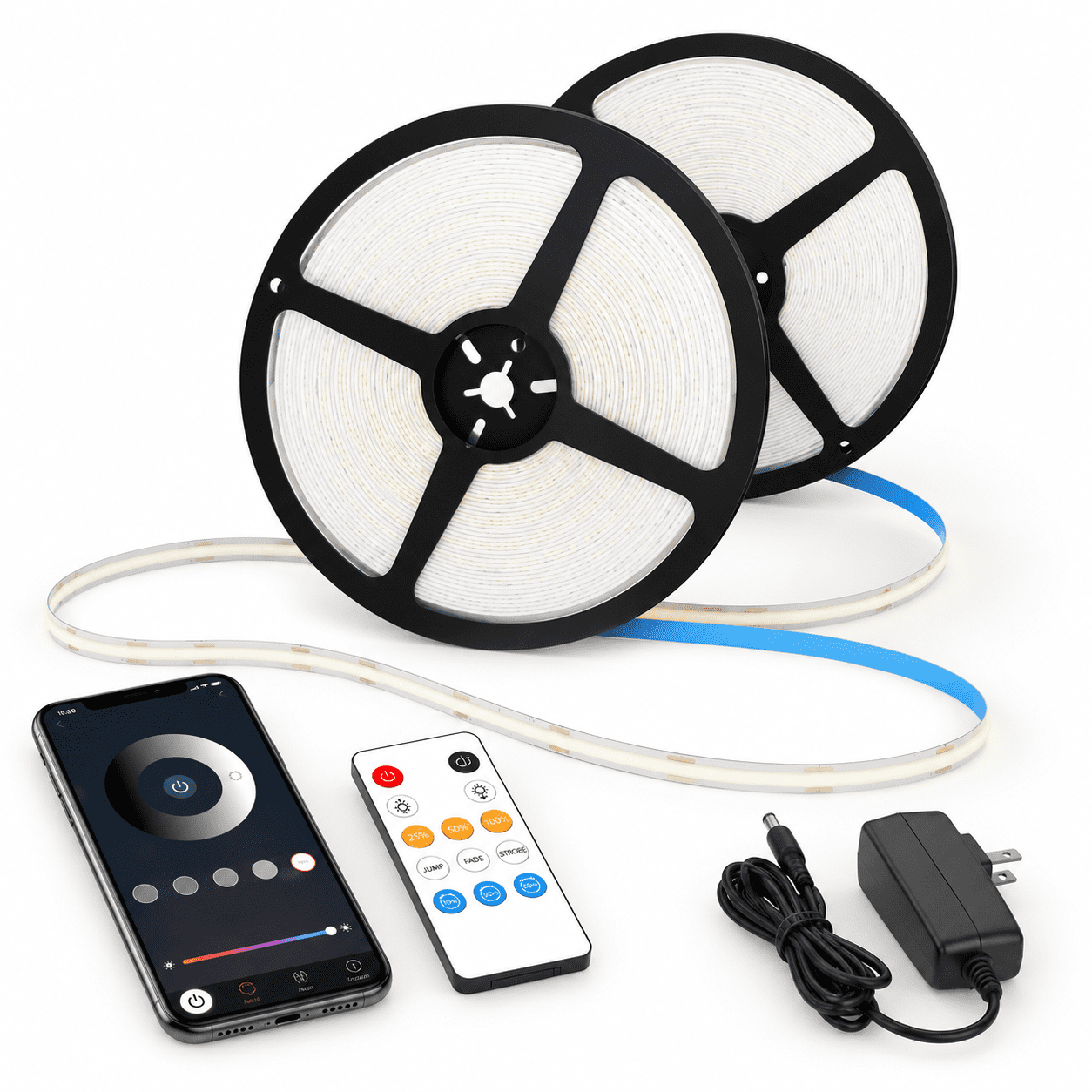 Led Strip Remote Controlle White 32.8FT Dimmable COB LED Strip Light with Remote and App Control ...