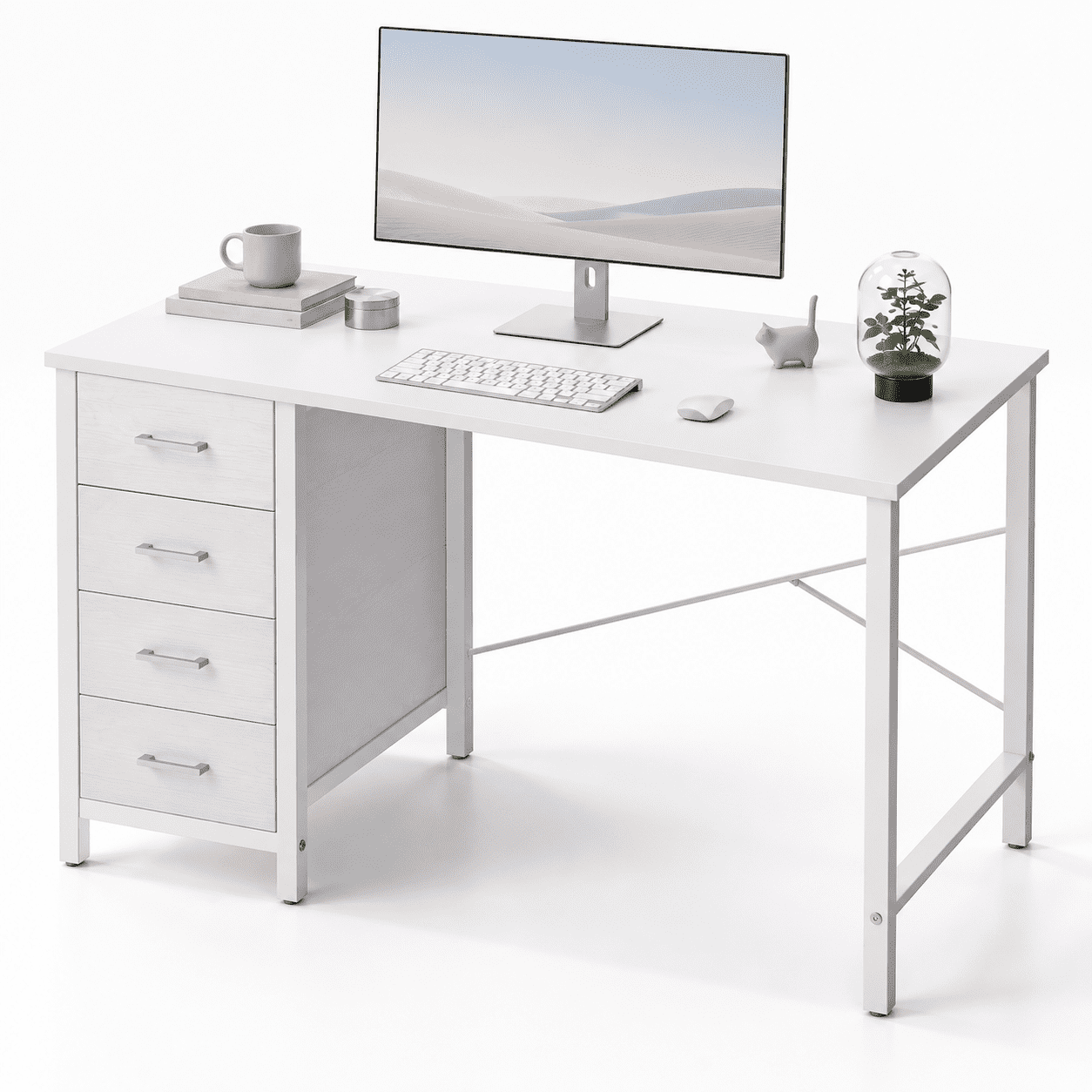 White 32 Inch Computer Desk with 4 Drawers, Small Home Office Study ...