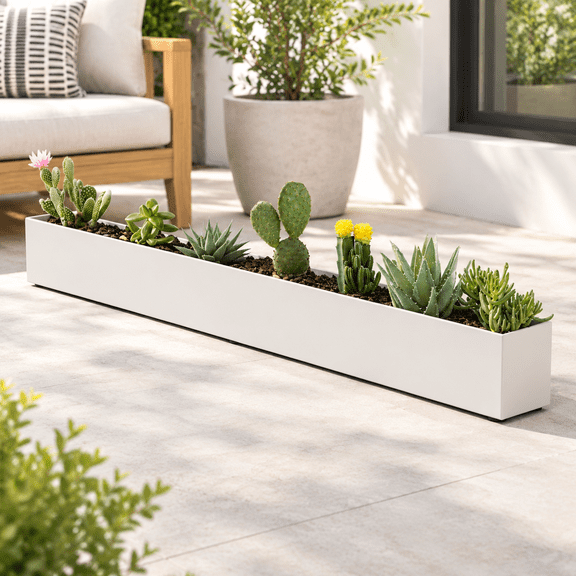 White 32" L x 3.25" W x 3.5" H Rectangle Window Sill Planter Box