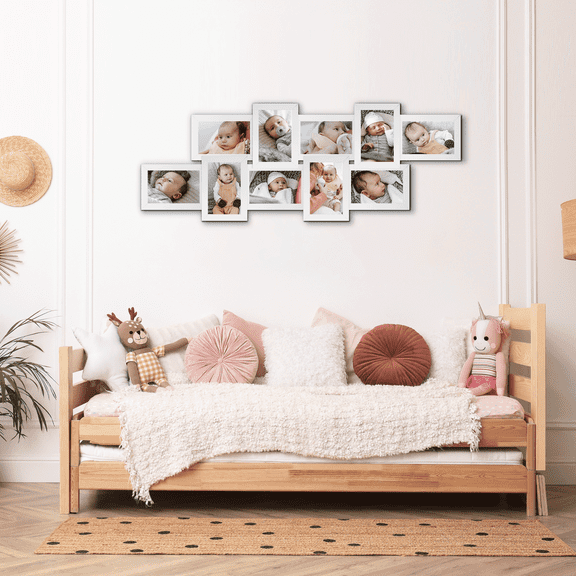 10 Openings White Gallery Collage Photo Frame for 6x4 Photos Wall Mount,White