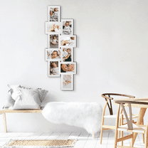 White 33.2x13.3 Photo Frame - 8 Openings for 6x4 Photos - Wall Mount - Vertical & Horizontal - Gallery Collage
