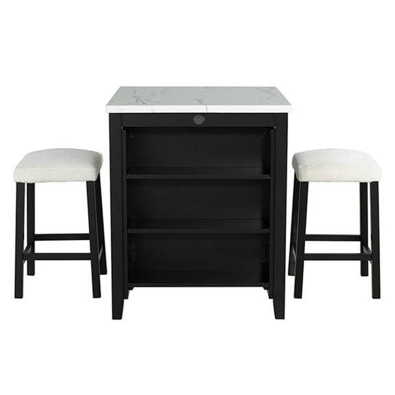 White 36-inch Dining Table with 2 Stools and USB-A/C Charging / Comfortable Dining for 2