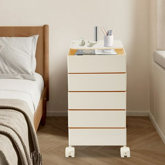 5 Tiers 360° Rotating Modern Sofa Side Cabinet Storage Cabinet Bedside Table(White)