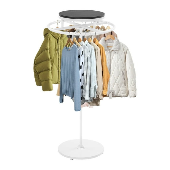 White 360° Rotatable Round Clothing Rack Floor Standing Clothes Hanging Rack Garment Display