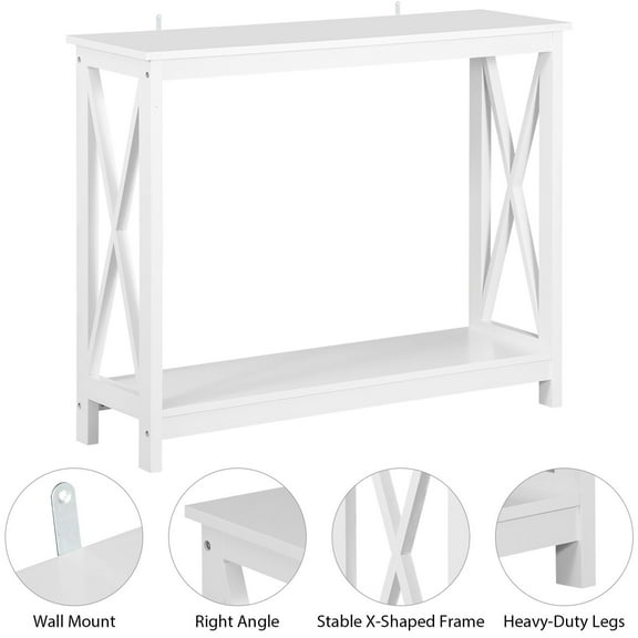 White 39" Console Table Square Wall-mounted Narrow Table for for Living Room Safer Use
