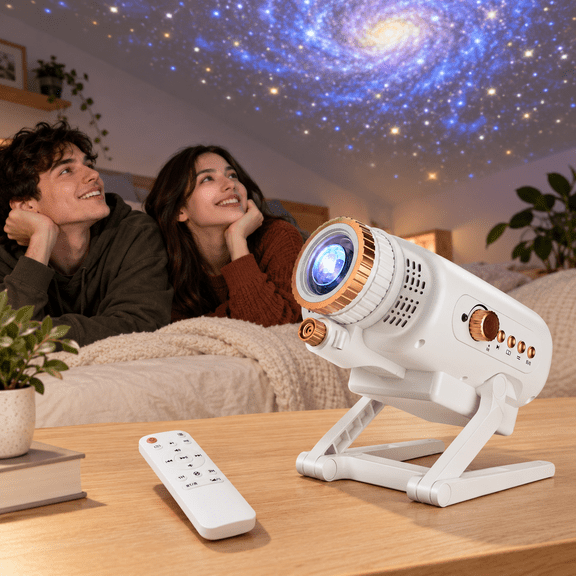 White 3D Galaxy Mini Projector with 60 Scenes, Timer, and Remote Control
