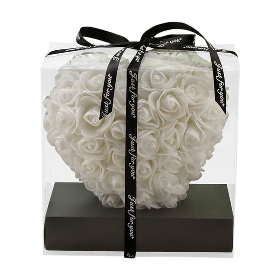 White 3D Rose Heart Gift Box, Artificial Foam Flower Eternal Rose for Valentine's Day Wedding