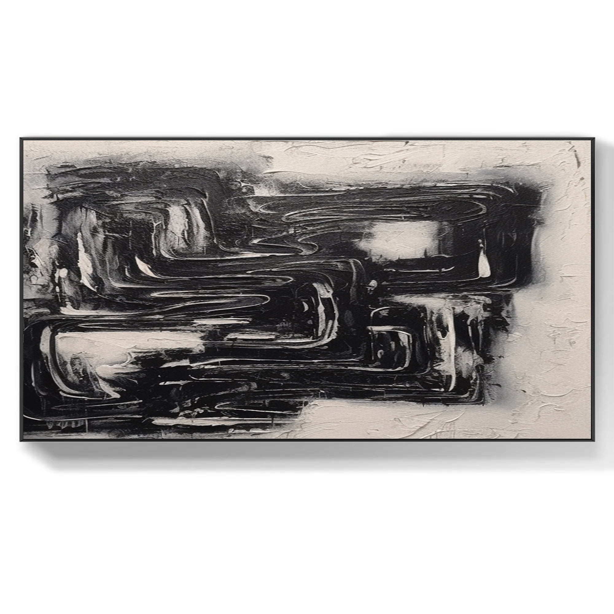 White 3D texture painting wabi-sabi wall art black and white abstract ...