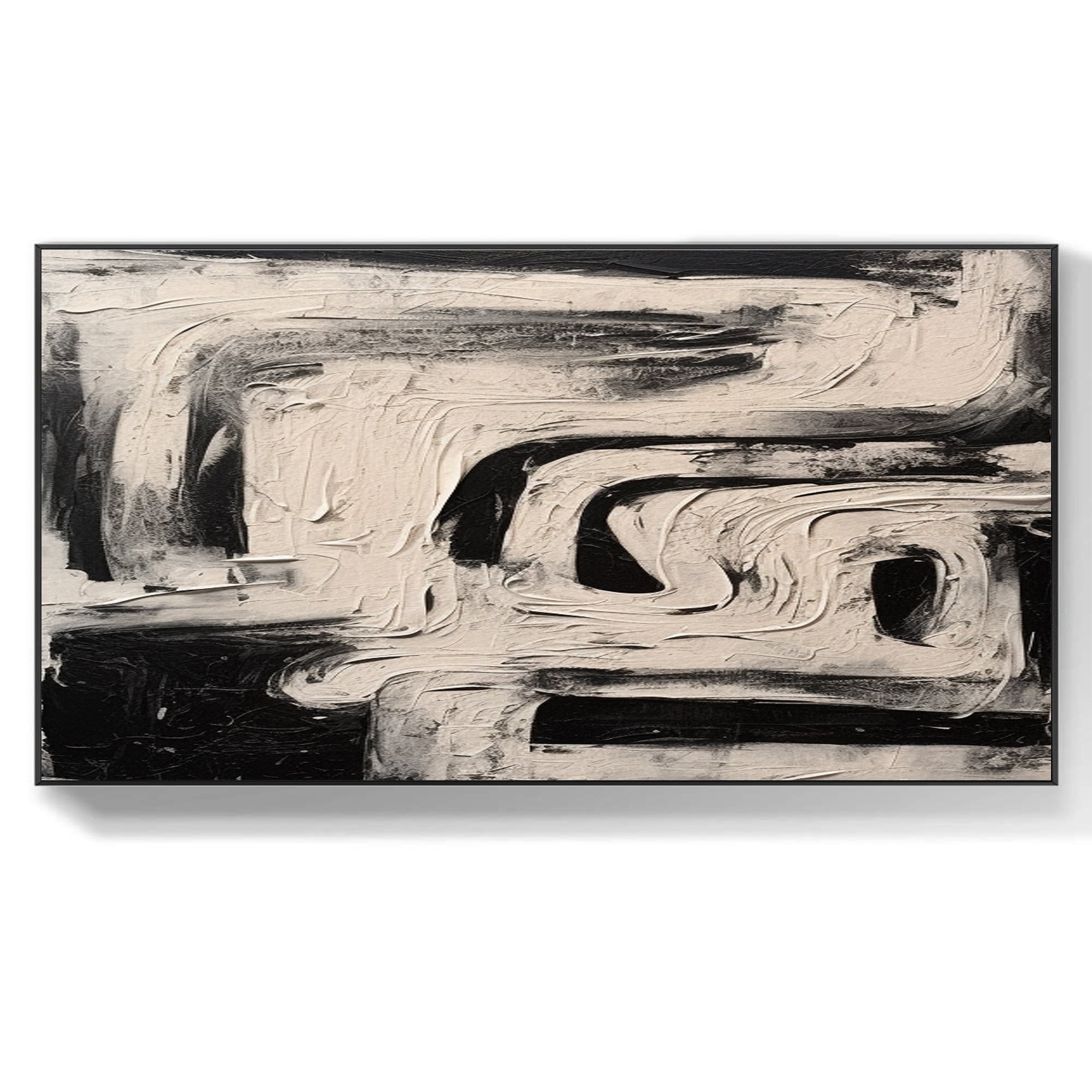 White 3D texture painting wabi-sabi wall art black and white abstract ...