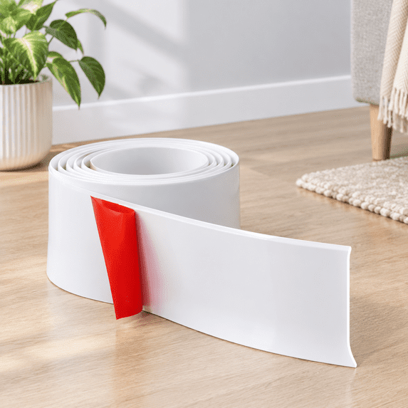 White 3in x 60ft Self-Adhesive Vinyl Wall Baseboard Molding Trim ...