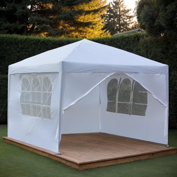 White 3x3m Waterproof Folding Tent with 2 Doors and 2 Windows