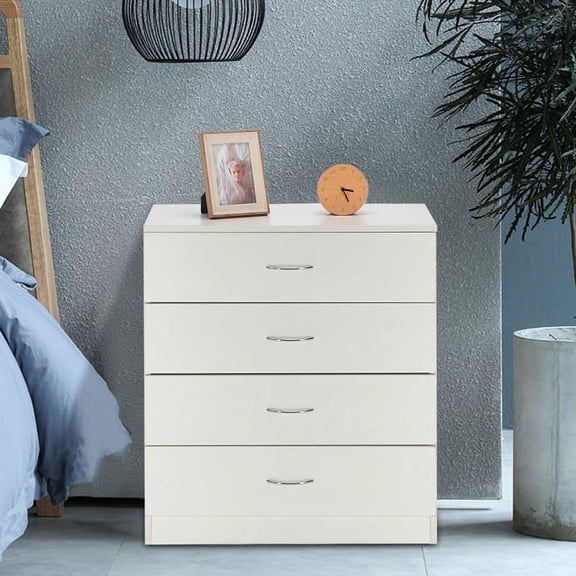 White 4 Drawer Dresser for Small Space, Wood Storage Cabinet for Living Room, Chest of Drawers with Metal Handle for Bedroom