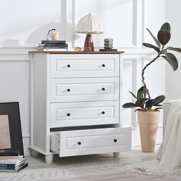 White , 4 Drawer Solid Wood Storage Cabinet 36.6in Height with Scratch Finish, for Bedroom Living Room Hallway