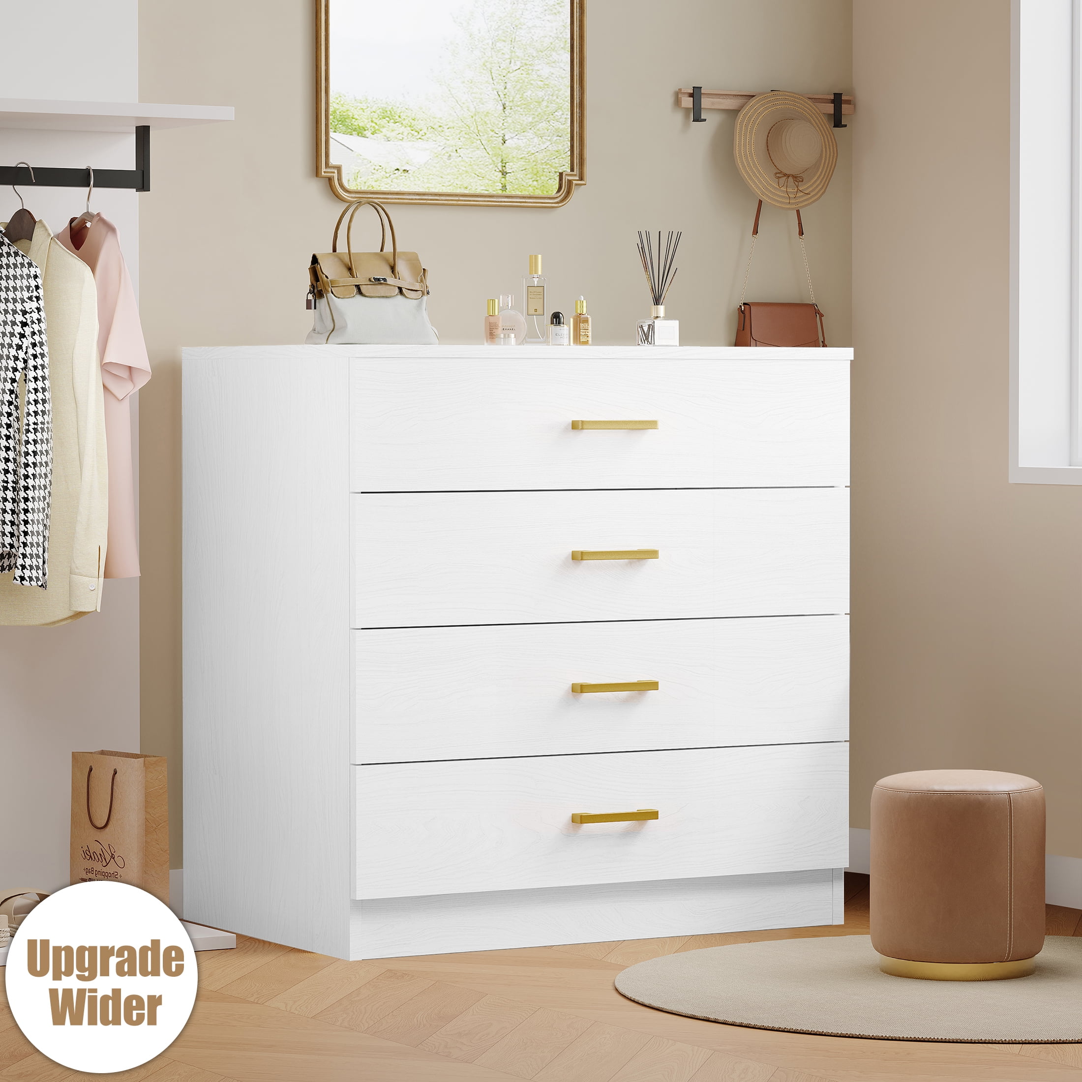 White 4 Drawer Wood Dressers for Bedroom