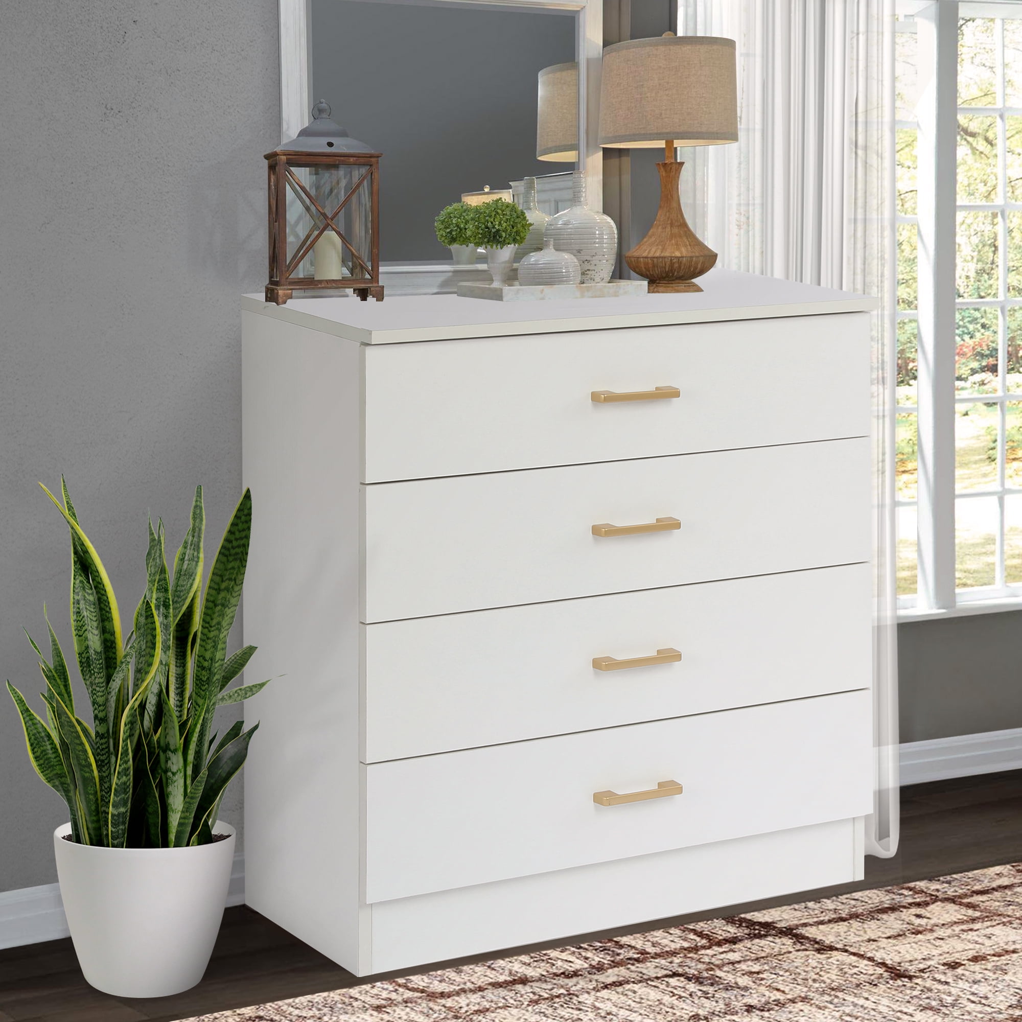 White 4-Drawer Wood Dressers for Bedroom