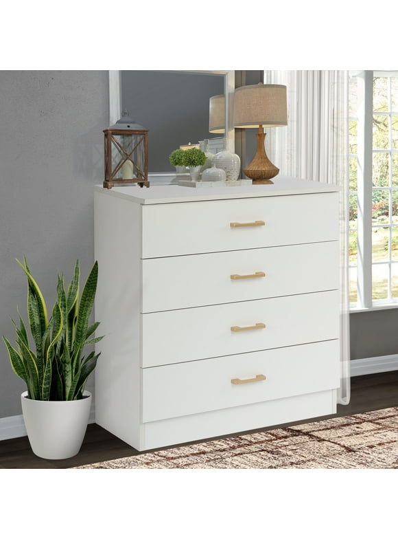 White 4-Drawer Wood Dressers for Bedroom