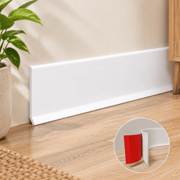 White 4 Inch X 20 Feet Peel And Stick Vinyl Wall Baseboard Trim