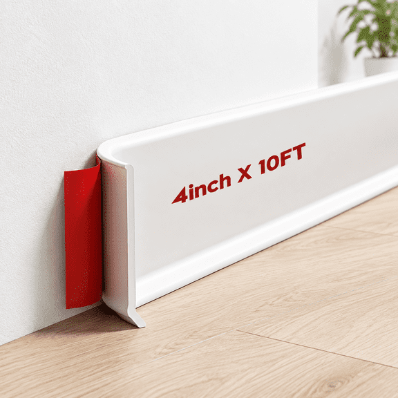 White 4 Inch x 10 FT 1 Peel and Stick Vinyl Baseboard Trim Molding