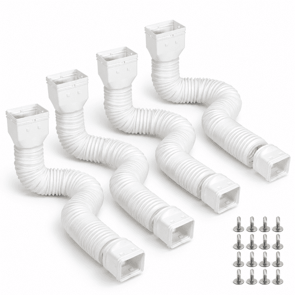 White 4-Pack Flexible Rain Gutter Downspout Extensions, Extends 21 to 66 Inches