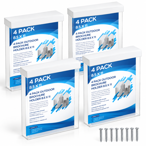 White 4-Pack Wall Mount Brochure Holder 8.5 x 11 Inch Outdoor Literature Display Rack