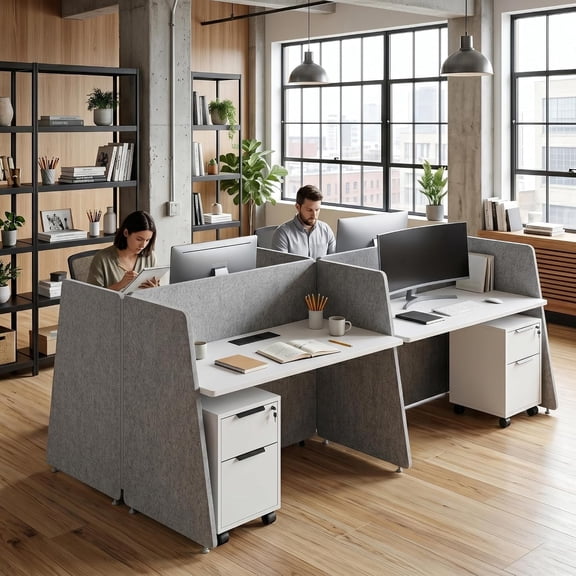 White 4-Person Modular Cubicle Desk Workstation with Power & Mobile Storage