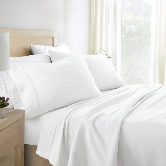 White 4 Piece 100% Cotton Flannel Deep Pocket Sheet Set, Full, by Noble Linens