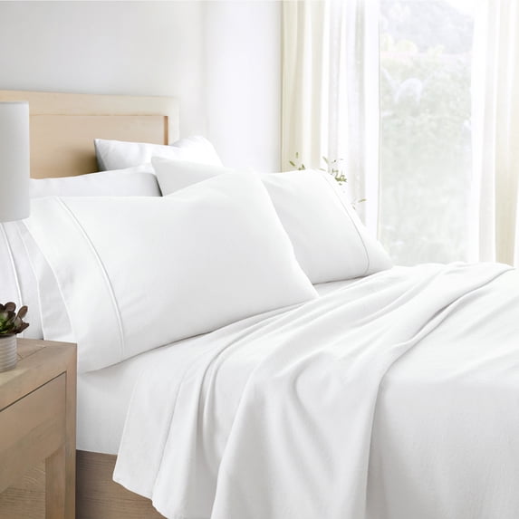 White 4 Piece 100% Cotton Flannel Deep Pocket Sheet Set, King, by Noble Linens